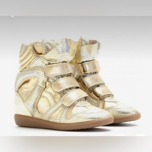 ISABEL MARANT Gold Velcro High Tops, Size 37